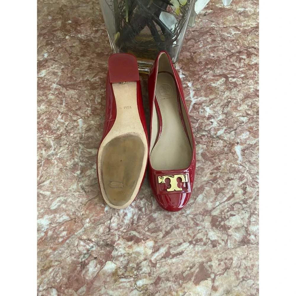 Tory Burch Gigi Women's Red Patient Leather Block Heel Pumps Size 7.5M EUC! $285